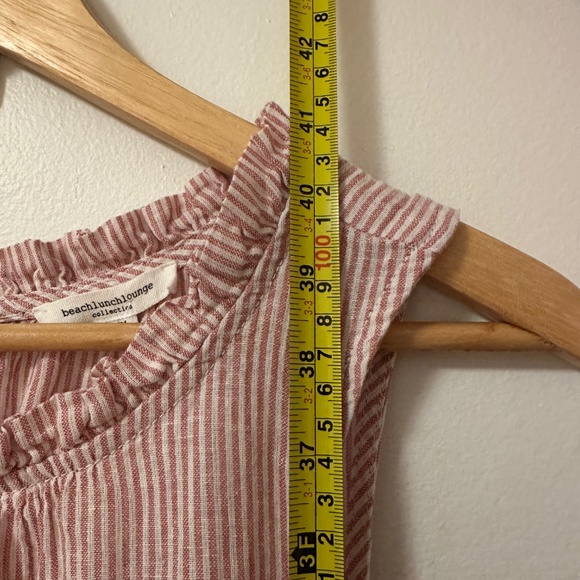 NWT beachlunchlounge Red and White Stripe Ruffle Cotton Linen Dress | Medium - Picture 4 of 9